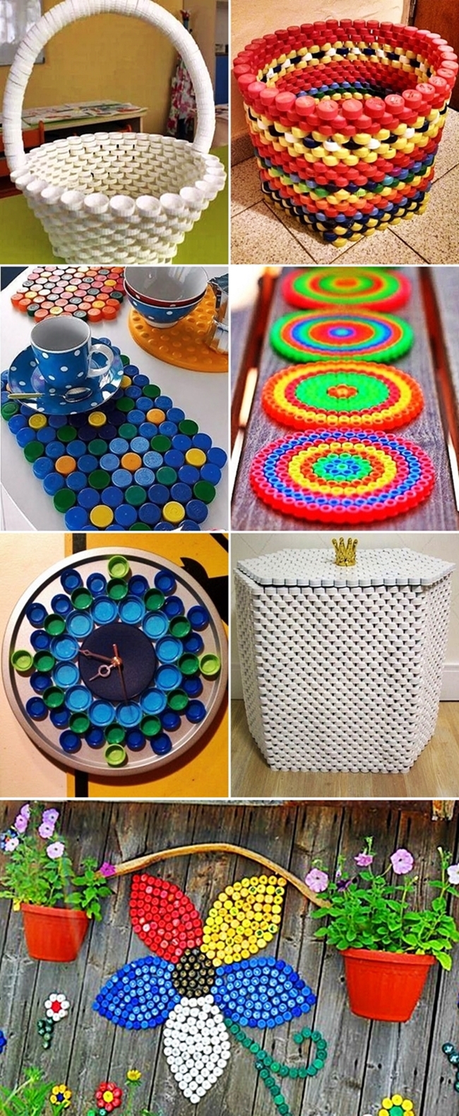 Műanyag kupakokból készült kosárkák